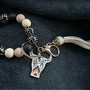 Western Keychain Tan Tassel wood Beads